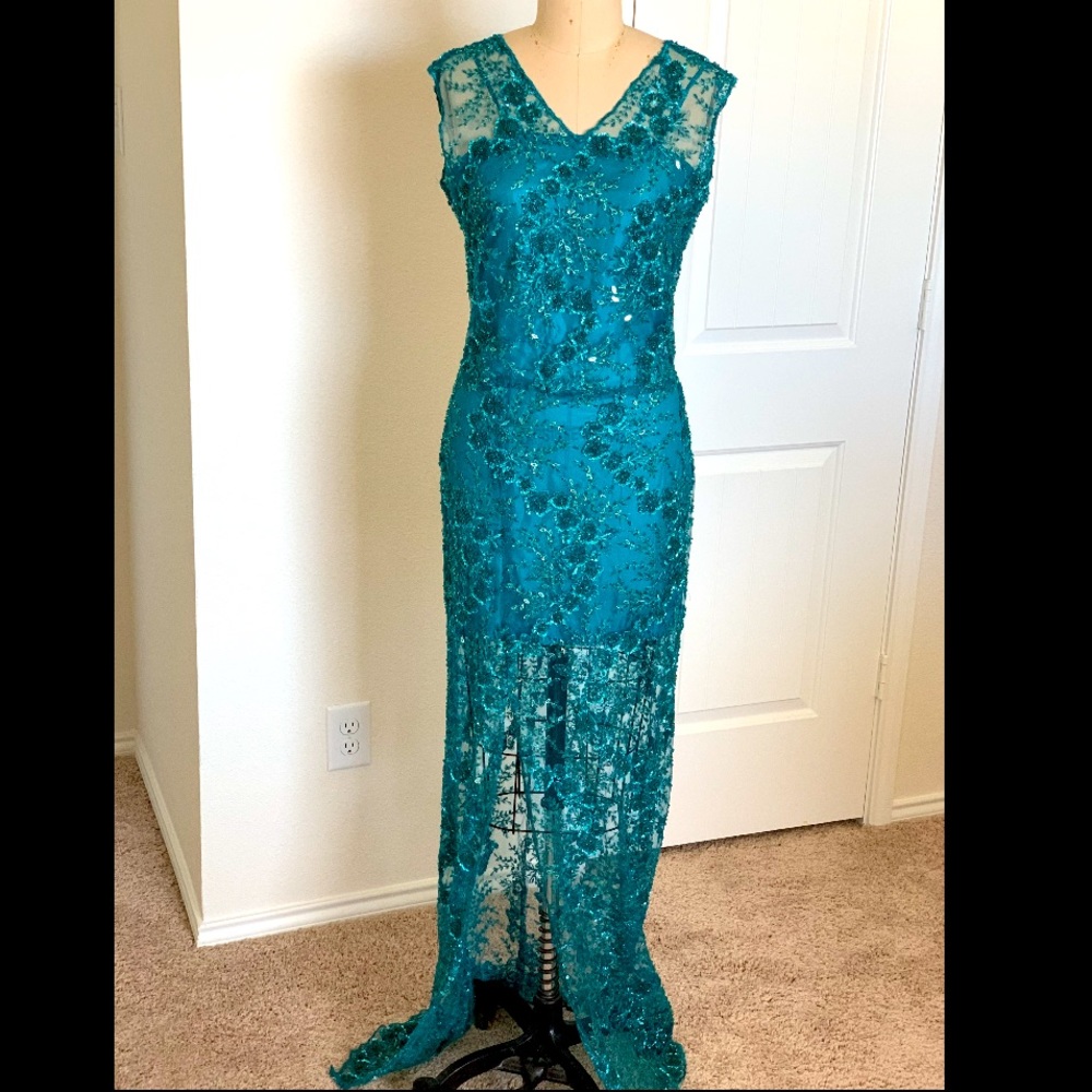Beautiful Custom made beaded teal dress